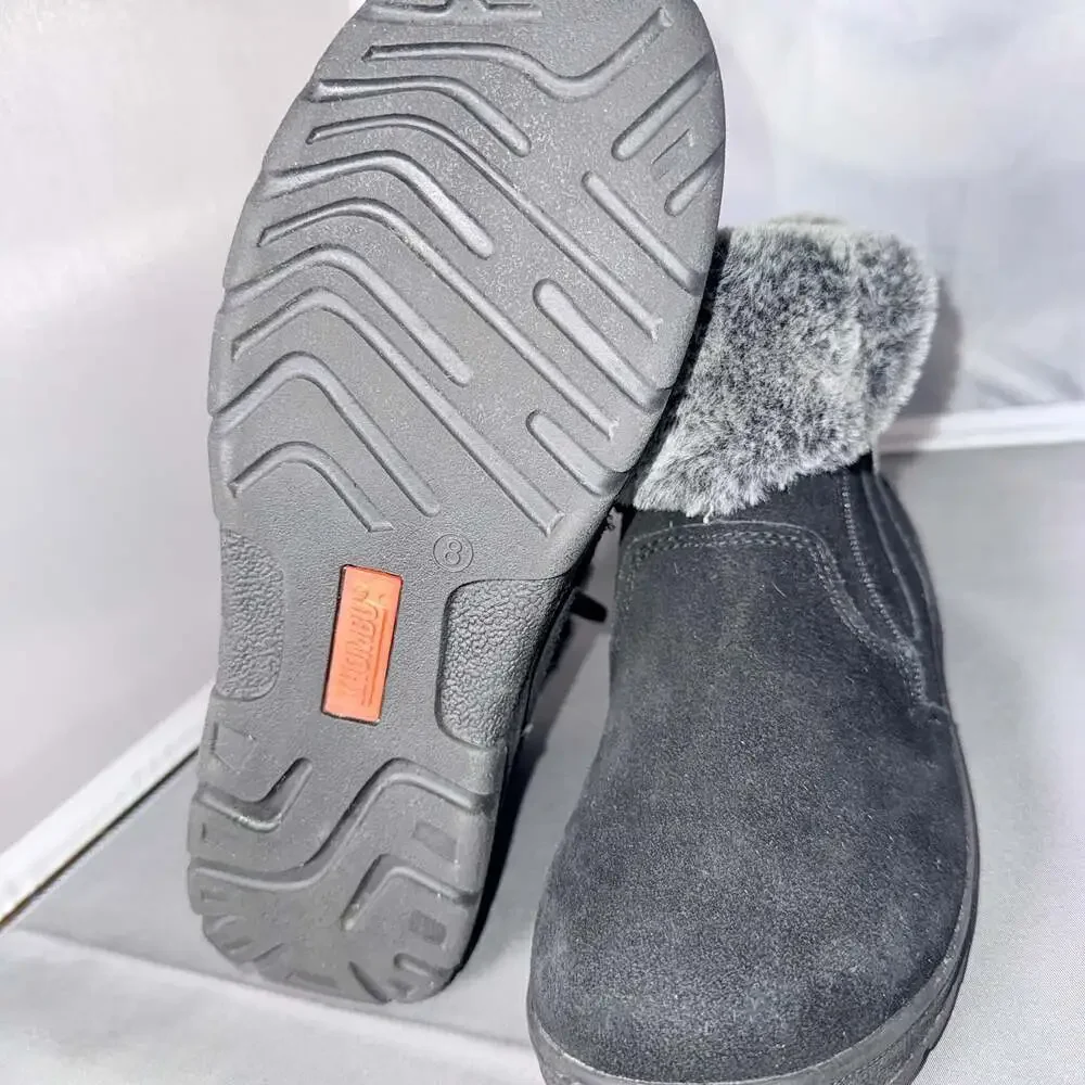 New Khombu Jessica Black Suede Faux Fur Ankle Boots Size 8M